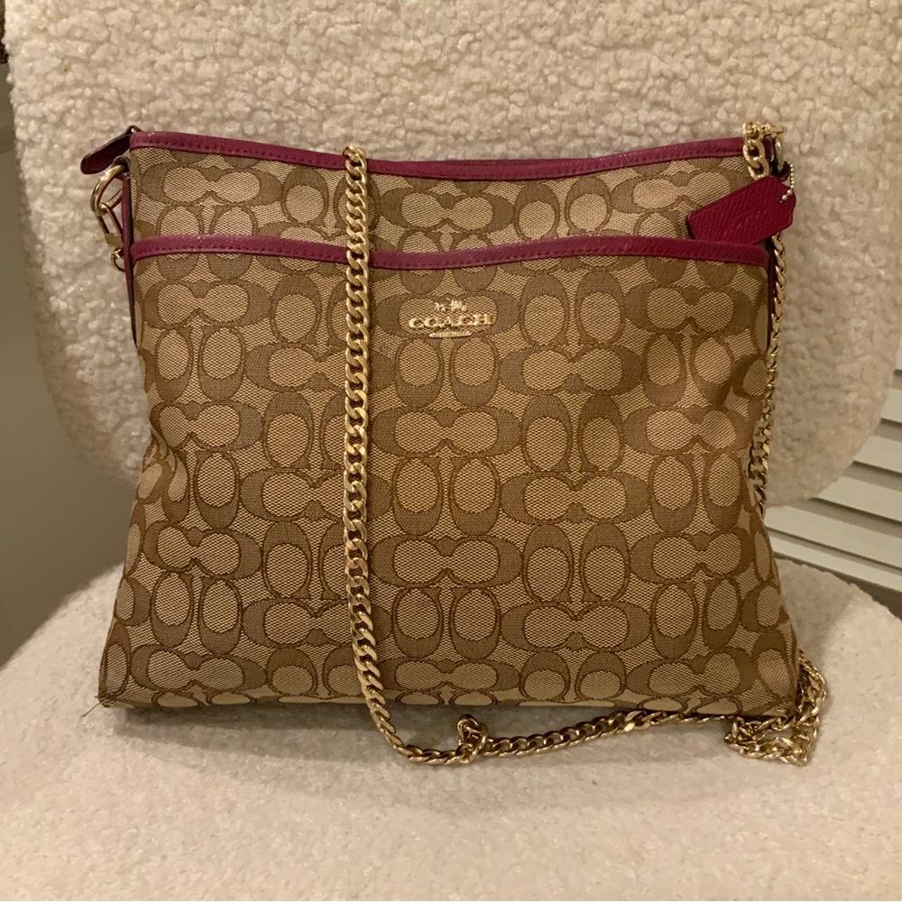 Coach Signature Brown and Pink Crossbody Bag